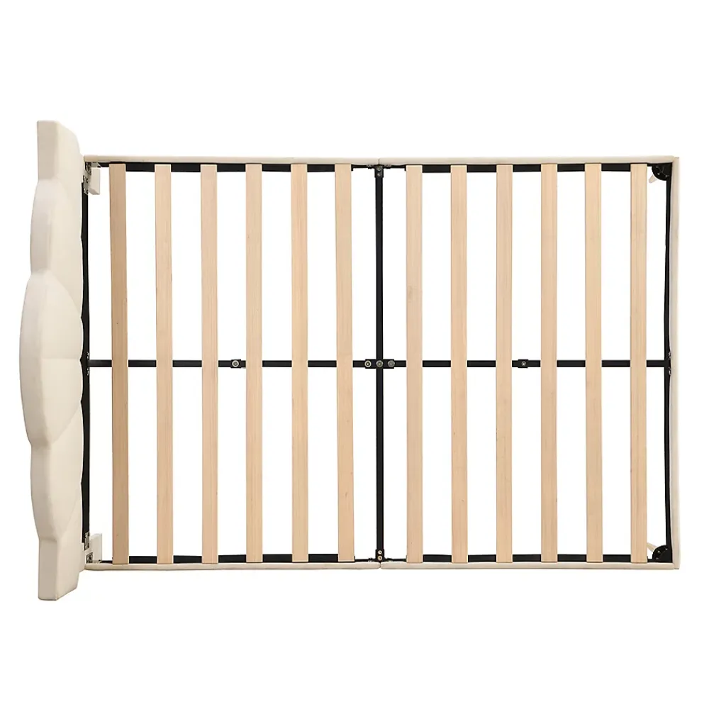 Gutent Lit rembourré 140x190 cm lit double avec sommier à lattes - tête de lit réglable - tissu en velours - beige* Lit Double