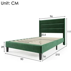 Gutent Lit rembourré 90x200 cm, lit double avec sommier à lattes et tête de lit, lit d'enfant, velours, vert foncé* Lit Double