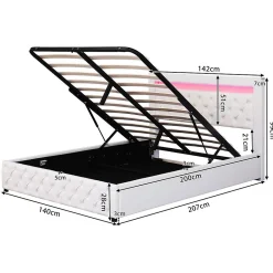 Blackcolors Lit Rembourré 140X200 Cm Sommier Rangement LED Blanc PU* Lit Avec Rangement