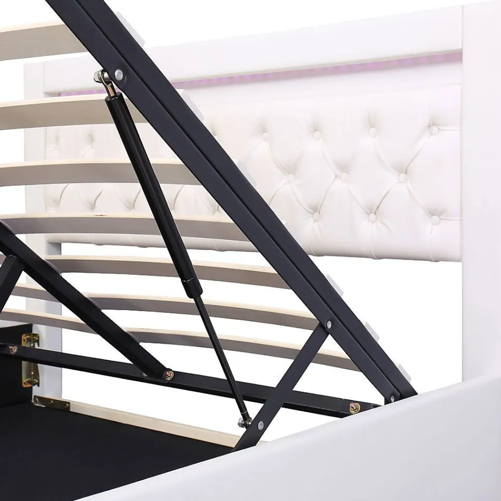 Blackcolors Lit Rembourré 140X200 Cm Sommier Rangement LED Blanc PU* Lit Avec Rangement