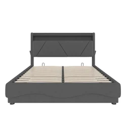 Lit rembourré 160x200 cm, tête LED, rangement, sommiers gaz, USB, poches latérales>Blackcolors