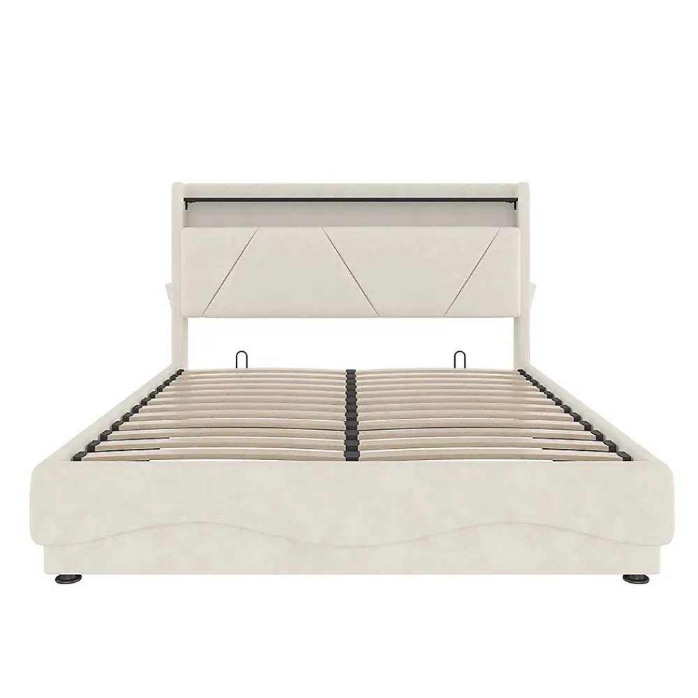 Blackcolors Lit rembourré 160x200 cm, tête LED, surfaces rangement, sommiers gaz, USB, poches* Lit Coffre