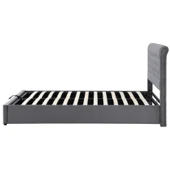 Generique Lit rembourré 160x200 cm,Cadre de lit avec Rangement,Lit Double ornementation de Rivets,Gris* Lit Double
