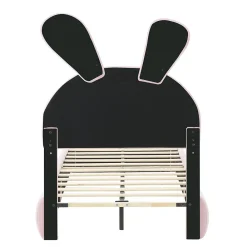 Simple Life Lit rembourré 90x200cm avec oreilles de lapin, LED chaude réglable, 2 poufs de rangement, velours rose* Lit Coffre