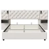 Simple Life Lit Rembourré 140x200cm avec USB et lampe de lecture, lit double avec rangement, velours, beige* Lit Coffre
