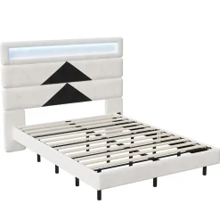 Lit rembourré 140x190cm avec USB, lit double avec LED,lit coffre avec tête de lit en diamant,velours>Simple Life Outlet
