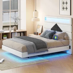 Lit rembourré 140x190cm avec USB, lit double avec LED,lit coffre avec tête de lit en diamant,velours><noscript><img width=