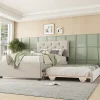 Lit rembourré 90x200cm en velours beige avec sommier, tiroir de rangement, design minimaliste>Simple Life New