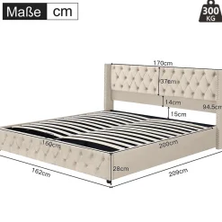 Blackcolors Lit Rembourré 160X200Cm Hydraulique Beige* Lit Avec Rangement