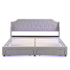 Lit Rembourré 180X200Cm Led Tiroirs Lin Gris>Blackcolors Best
