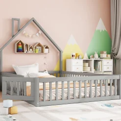 Lit Rembourré 140x200cm, Lit Maison Enfant, Bois de Pin, Blanc>Fortuna lai