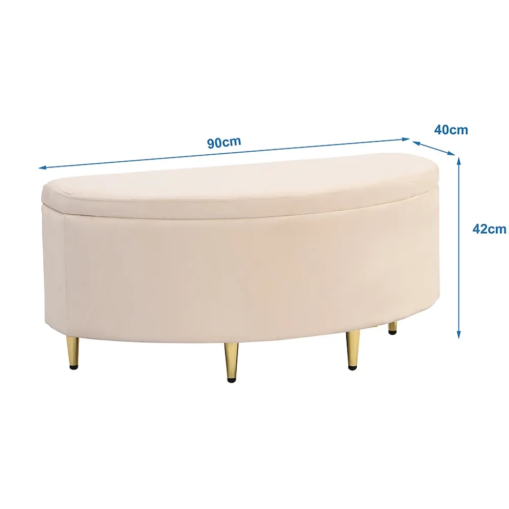 Gutent Lit rembourré 90x200cm lit sommier à lattes en bois lit des pieds de fer dorés lit de rangement banc Single velours beige* Lit Avec Rangement
