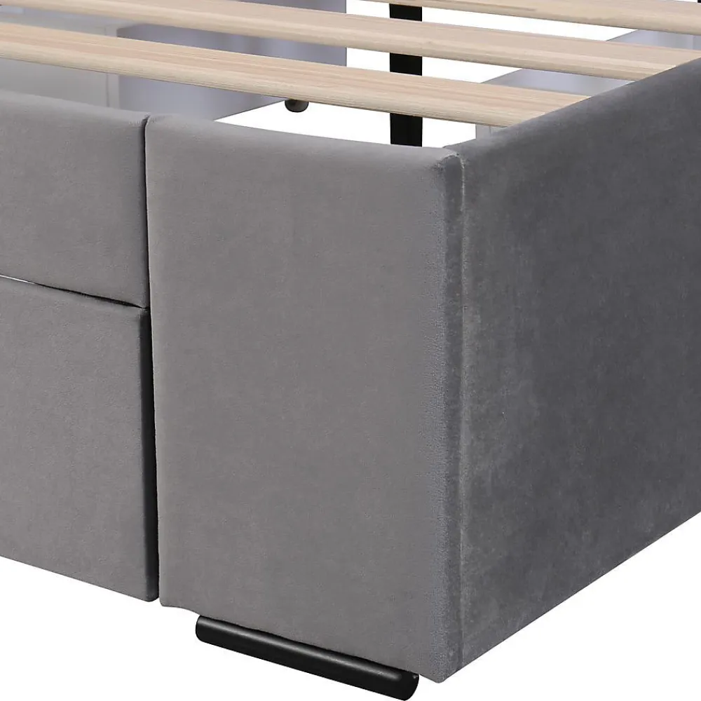 Lit Rembourré 140X200Cm Velours Tiroirs Gris>Blackcolors Outlet