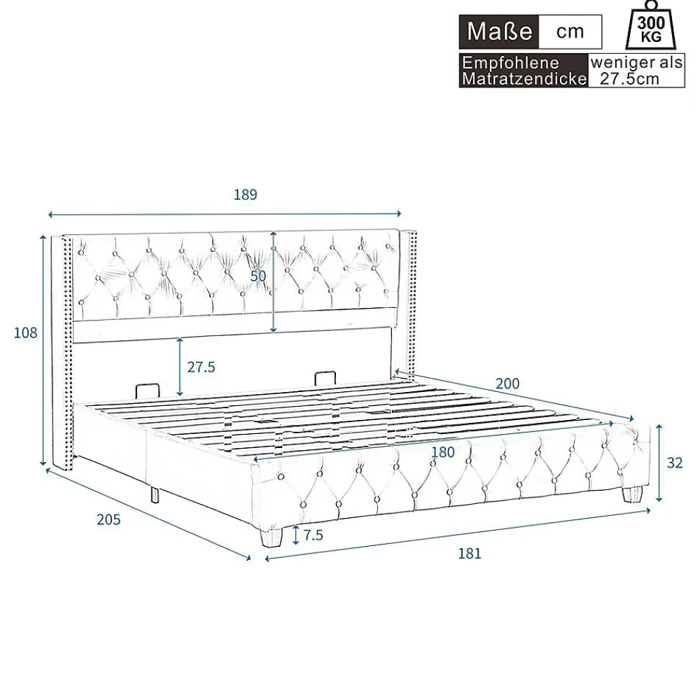 Blackcolors Lit Rembourré 180X200Cm Velours Bois Beige* Lit Avec Rangement