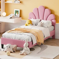Lit rembourre 90 sur 200 cm avec tete de lit fleurie en velours doux cadre avec sommier lit dappoint rose><noscript><img width=
