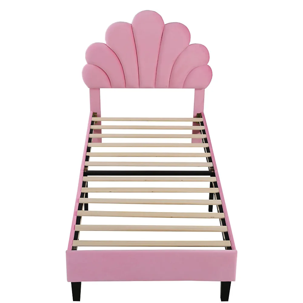Lit rembourre 90 sur 200 cm avec tete de lit fleurie en velours doux cadre avec sommier lit dappoint rose>Redom Discount