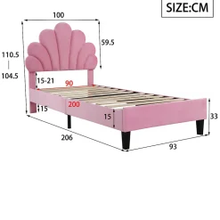Lit rembourre 90 sur 200 cm avec tete de lit fleurie en velours doux cadre avec sommier lit dappoint rose><noscript><img width=