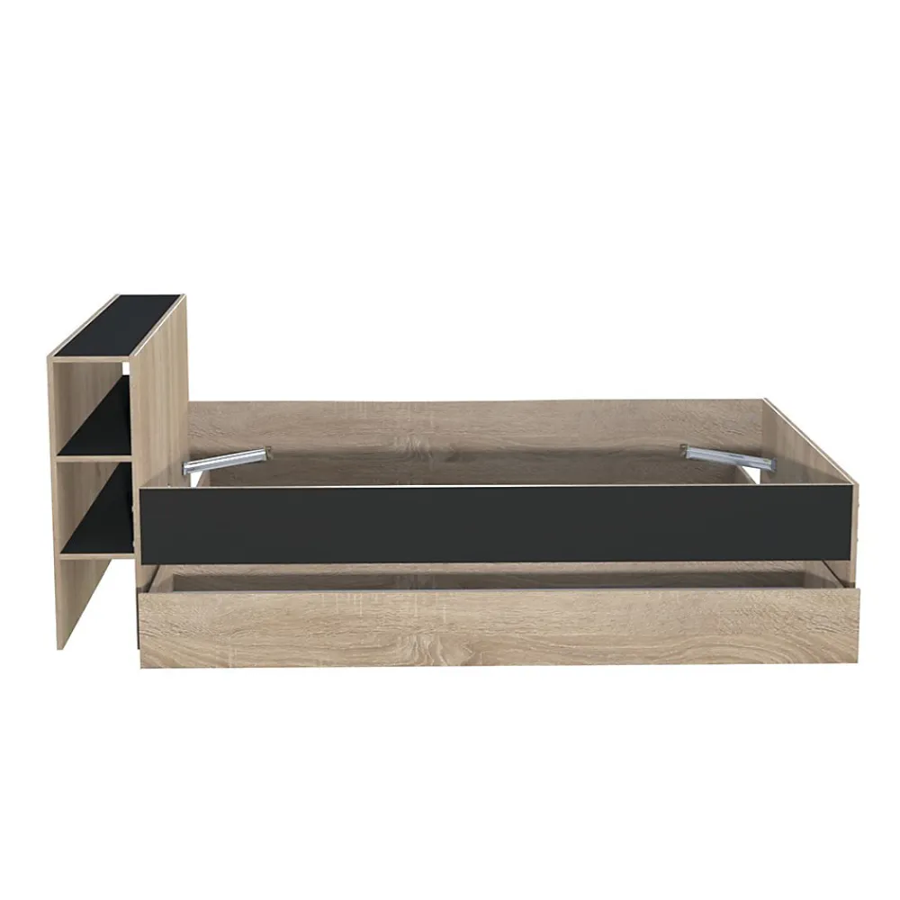 Lit RIGA 140x190cm + tête de lit + 2 tiroirs / Décor Noir et Chêne blanchi>Weber Industries Sale
