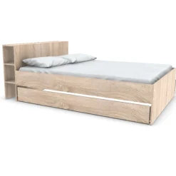 Weber Industries Lit RIGA 140x190cm + tête de lit + 2 tiroirs / Décor Chêne Blanchi* Lit Avec Rangement