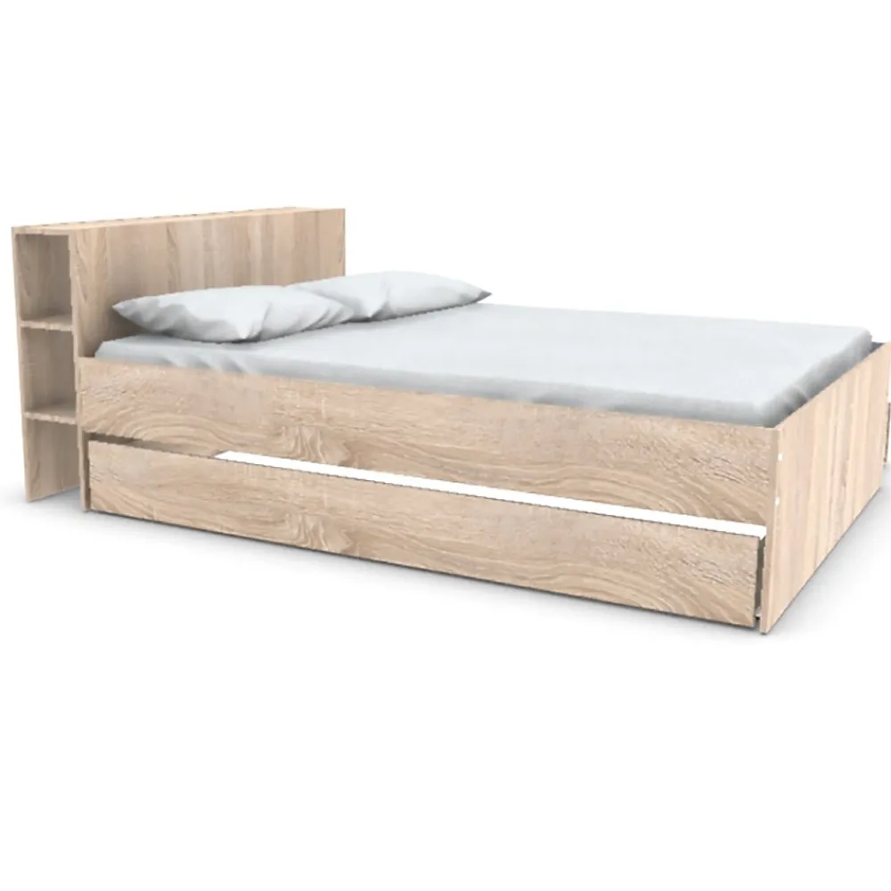 Weber Industries Lit RIGA 140x190cm + tête de lit + 2 tiroirs / Décor Chêne Blanchi* Lit Avec Rangement