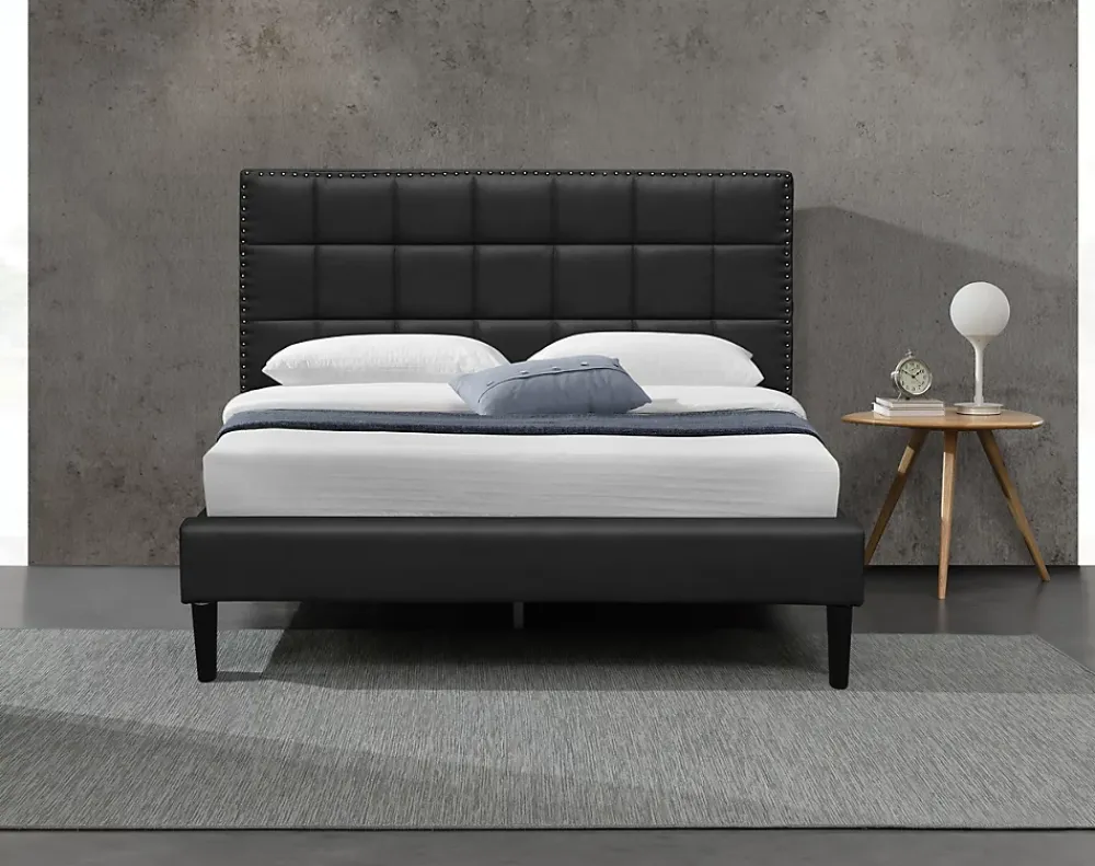 Provence Literie Lit riley pour matelas 120x200 - sommier + tete de lit capitonnee noir - pieds 16 cm pour matelas - 2 x 13 lattes - - confort -* Lit Coffre