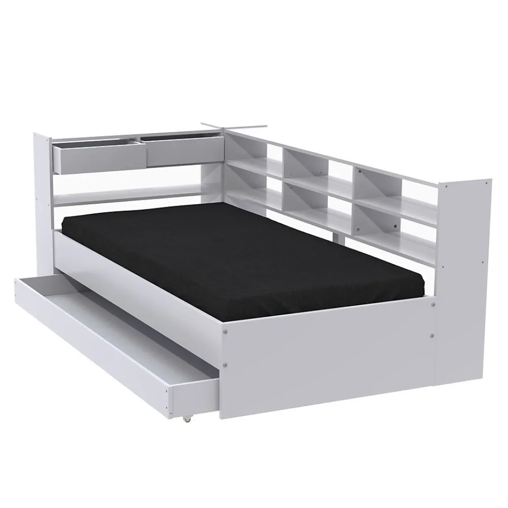 Lit ROLLER 90x190 + 1 sommier + 1 tiroir + étagères / Blanc>Weber Industries Outlet