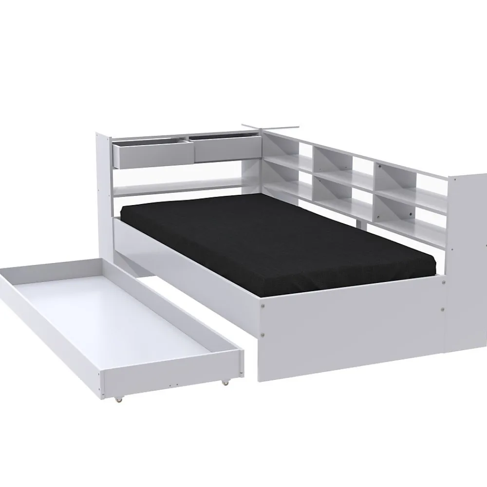 Lit ROLLER 90x190 + 1 sommier + 1 tiroir + étagères / Blanc>Weber Industries Outlet