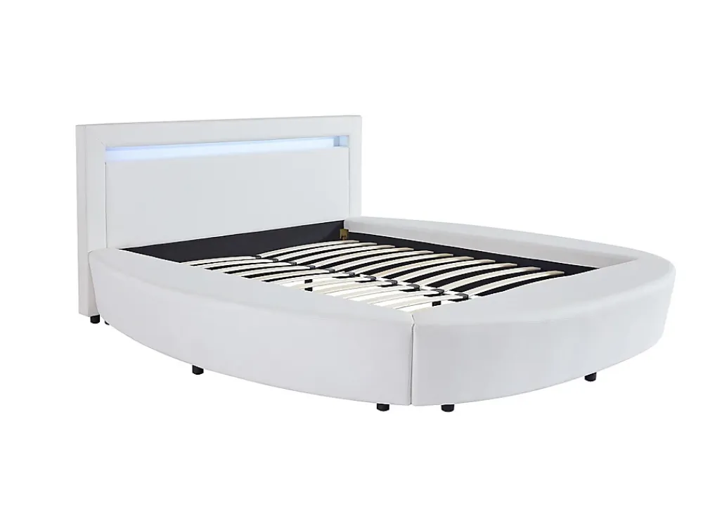 Vente-unique Lit rond 160 x 200 cm - Avec LEDs - Simili - Blanc + Matelas - ABULIS III* Lit Double