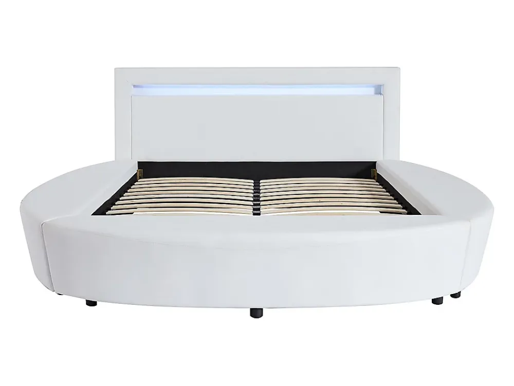 Vente-unique Lit rond 160 x 200 cm - Avec LEDs - Simili - Blanc + Matelas - ABULIS III* Lit Double