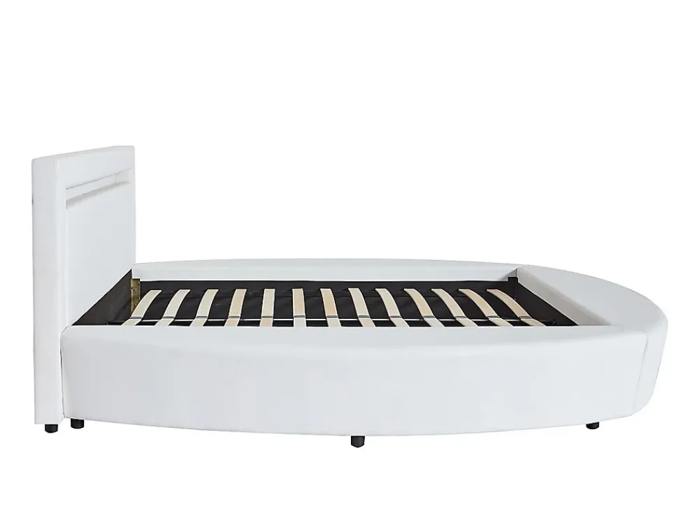Vente-unique Lit rond 160 x 200 cm - Avec LEDs - Simili - Blanc + Matelas - ABULIS III* Lit Double