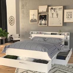 Lit SAMBA 140x190cm + tête de lit + 2 tiroirs / Blanc>Weber Industries Clearance