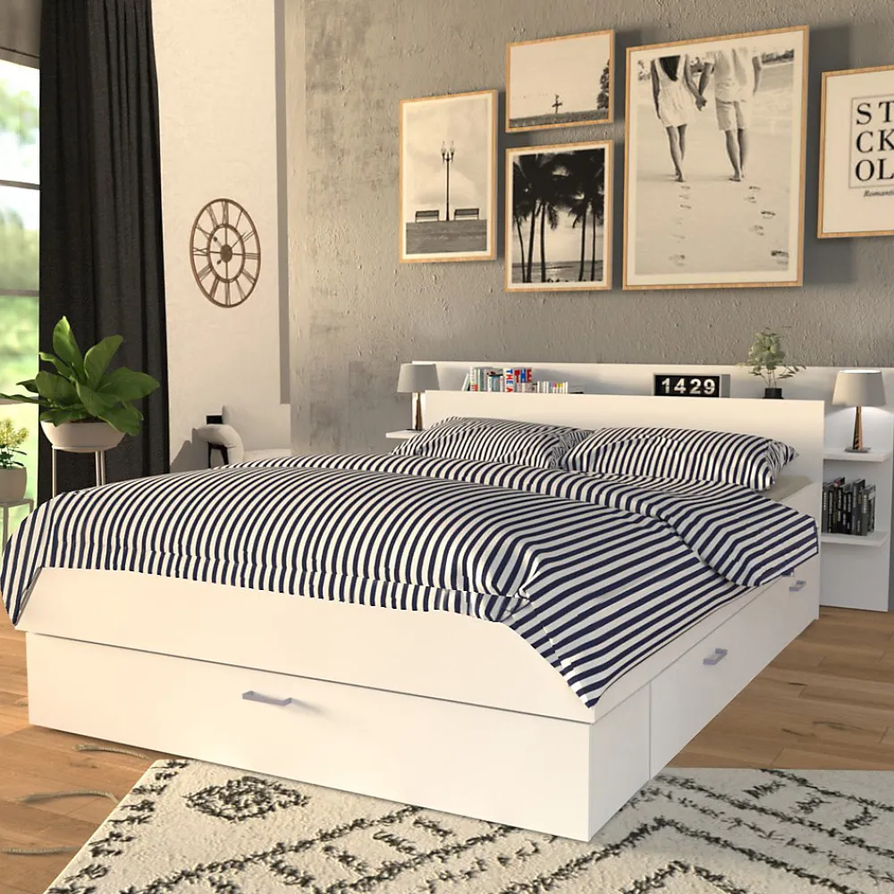 Lit SAMBA 140x190cm + tête de lit + 2 tiroirs / Blanc>Weber Industries Clearance