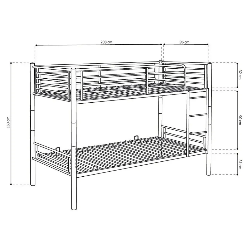 Lit SAMMY Lit superposé en métal 90x200 cm gris avec sommiers inclus>Meublorama Outlet