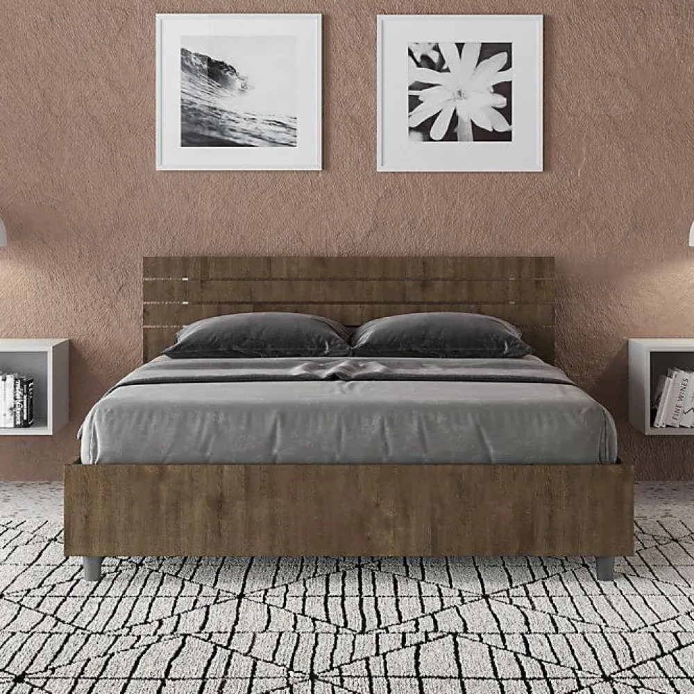 Lit sans sommier tête de lit droite 140x200 à lattes en noyer Ankel>Ityhome Online