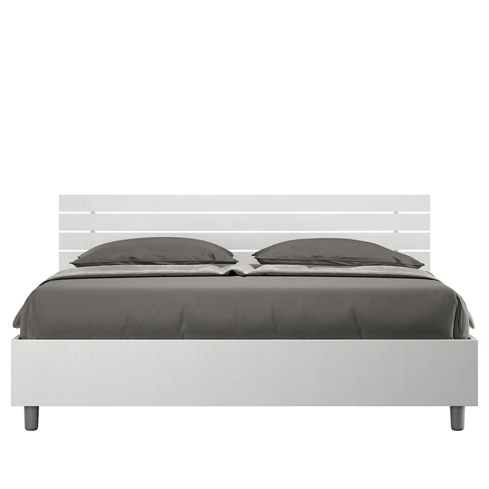 Lit sans sommier Tête de lit inclinée 160x200 à lattes Ankel en frêne blanc>Ityhome