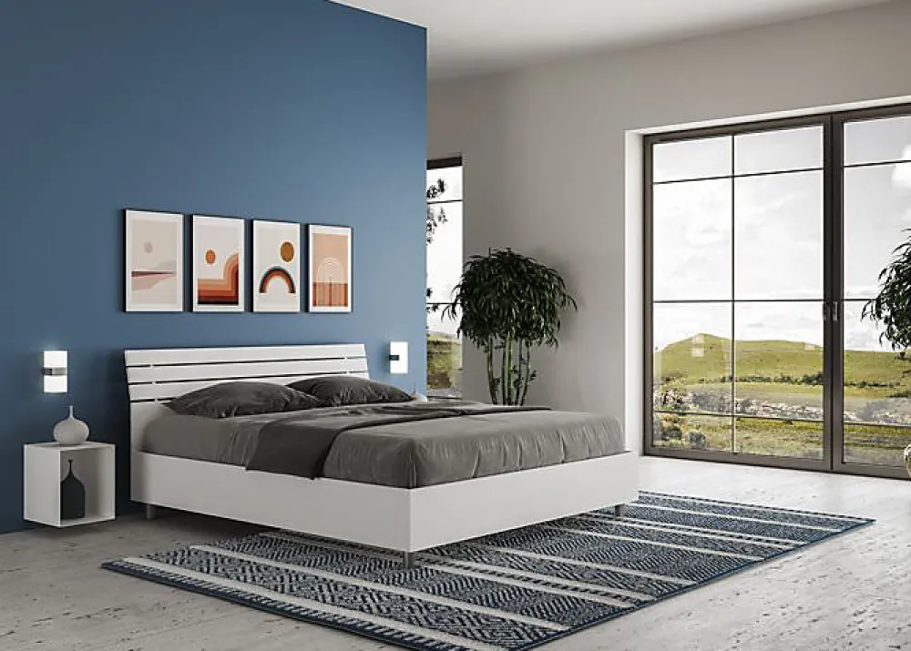 Lit sans sommier Tête de lit inclinée 160x200 à lattes Ankel en frêne blanc>Ityhome