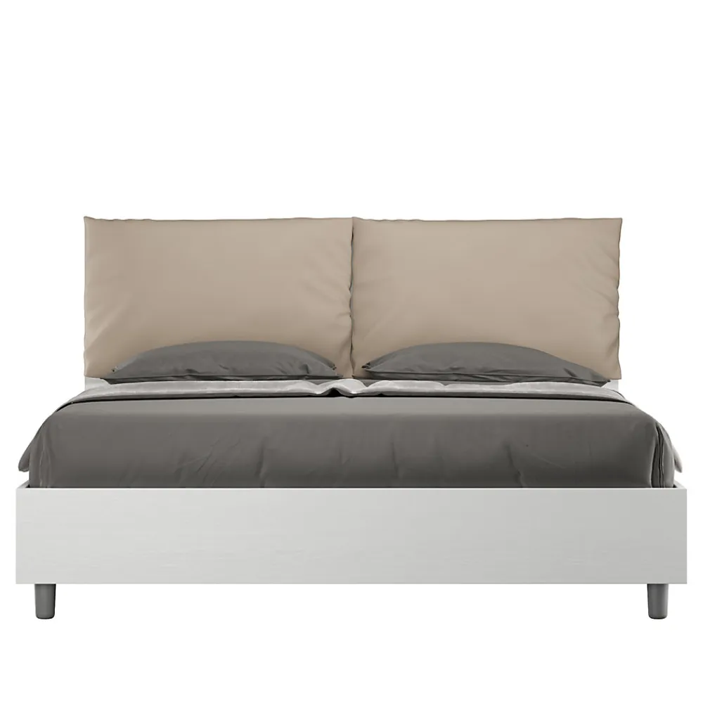 Lit sans sommier 160x200 avec coussins en simili cuir gris tourterelle Egos Antea>Ityhome New