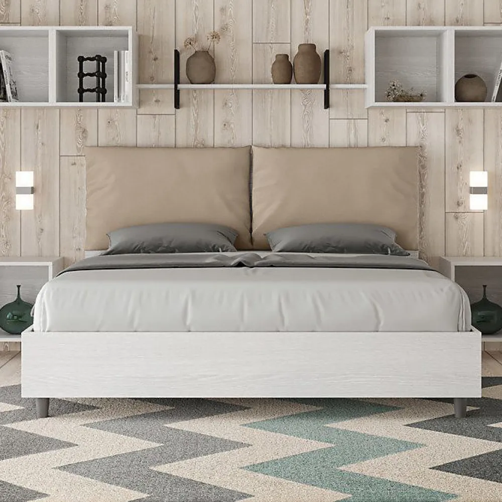 Lit sans sommier 160x200 avec coussins en simili cuir gris tourterelle Egos Antea>Ityhome New