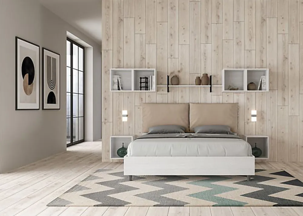 Lit sans sommier 160x200 avec coussins en simili cuir gris tourterelle Egos Antea>Ityhome New