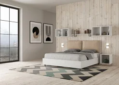 Lit sans sommier 160x200 avec coussins en simili cuir gris tourterelle Egos Antea><noscript><img width=