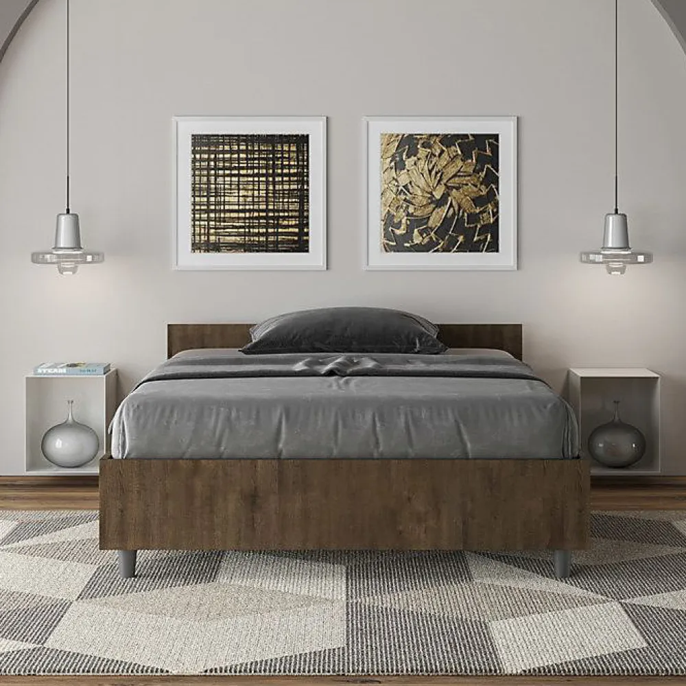 Ityhome Lit sans sommier 120x190 noyer Nuamo* Lit Coffre