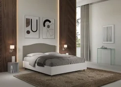 Ityhome Lit sans sommier 160x200 structure frêne blanc avec tête de lit mélamine/simili cuir cappuccino Grace* Lit Coffre