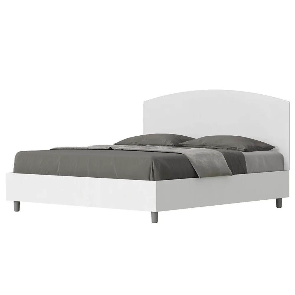 Ityhome Lit sans sommier 160x190 tête de lit structure frêne blanc Antilia mélamine blanc/simili cuir* Lit Coffre