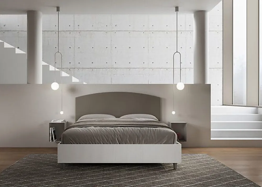 Lit sans sommier 160x200 tête de lit structure frêne blanc Antilia mélamine/simili cuir cappuccino>Ityhome Discount