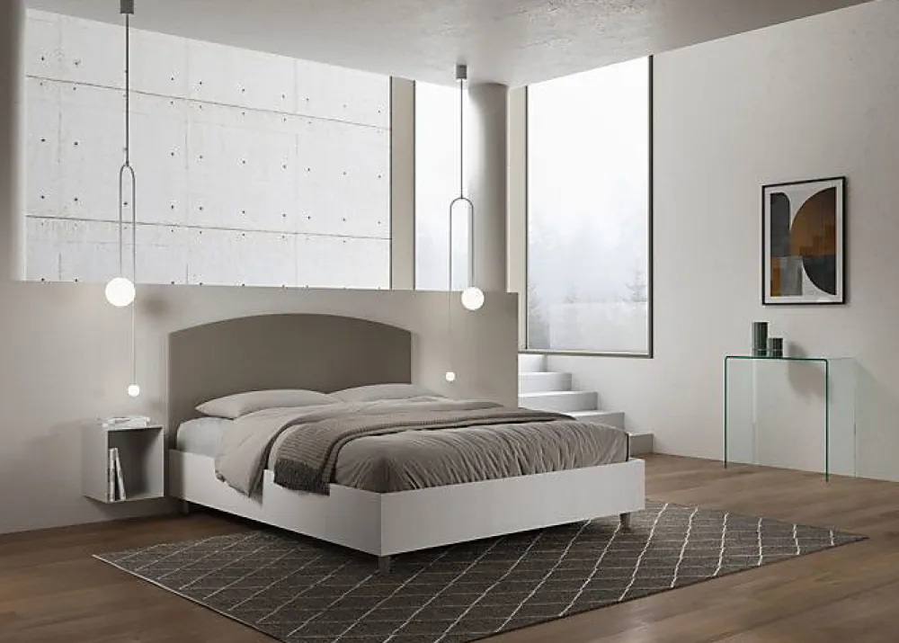 Lit sans sommier 160x200 tête de lit structure frêne blanc Antilia mélamine/simili cuir cappuccino>Ityhome Discount