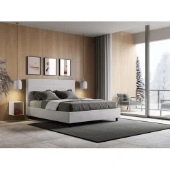 Lit simili cuir blanc Focus avec sommier tapissé 160x200><noscript><img width=