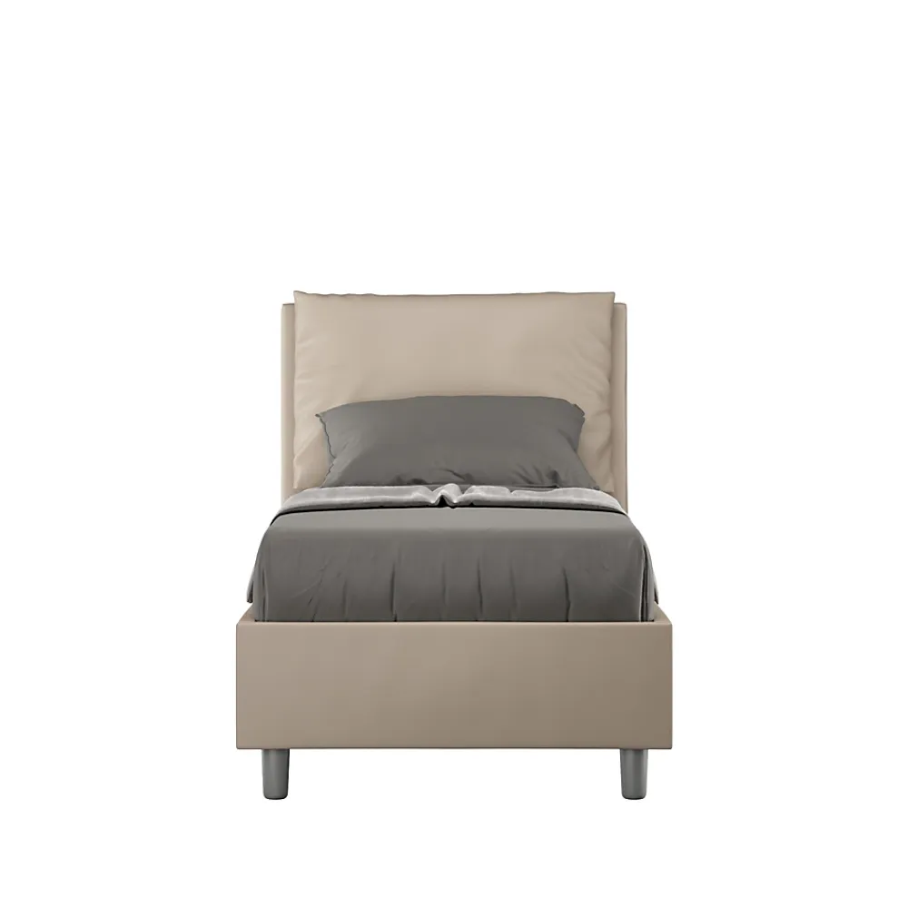 Ityhome Lit simili cuir gris tourterelle Antea avec sommier rembourré 80x190* Lit Coffre