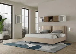 Ityhome Lit simili cuir gris tourterelle Antea avec sommier rembourré 180x200* Lit Double