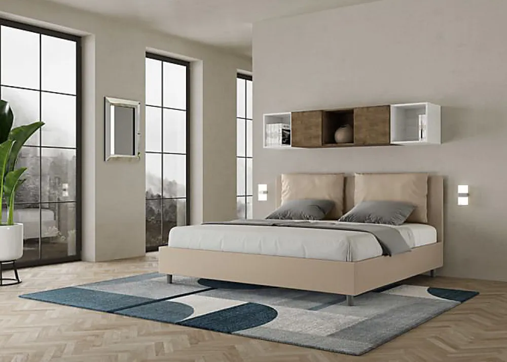 Ityhome Lit simili cuir gris tourterelle Antea avec sommier rembourré 180x200* Lit Double
