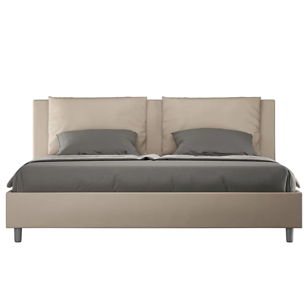 Ityhome Lit simili cuir gris tourterelle Antea avec sommier rembourré 180x200* Lit Double